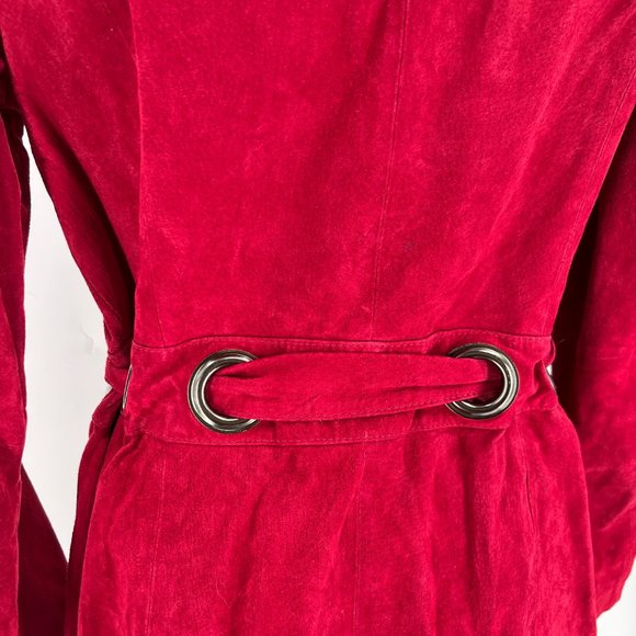 Bradley Bayou Cranberry Red Suede Leather Coat with Grommets/Sash Tie Size S - Picture 4 of 8